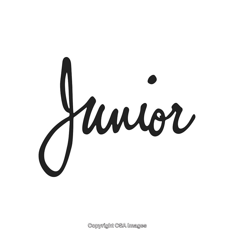 Elegant Handwritten Script of the Word 'Junior' in Black on White