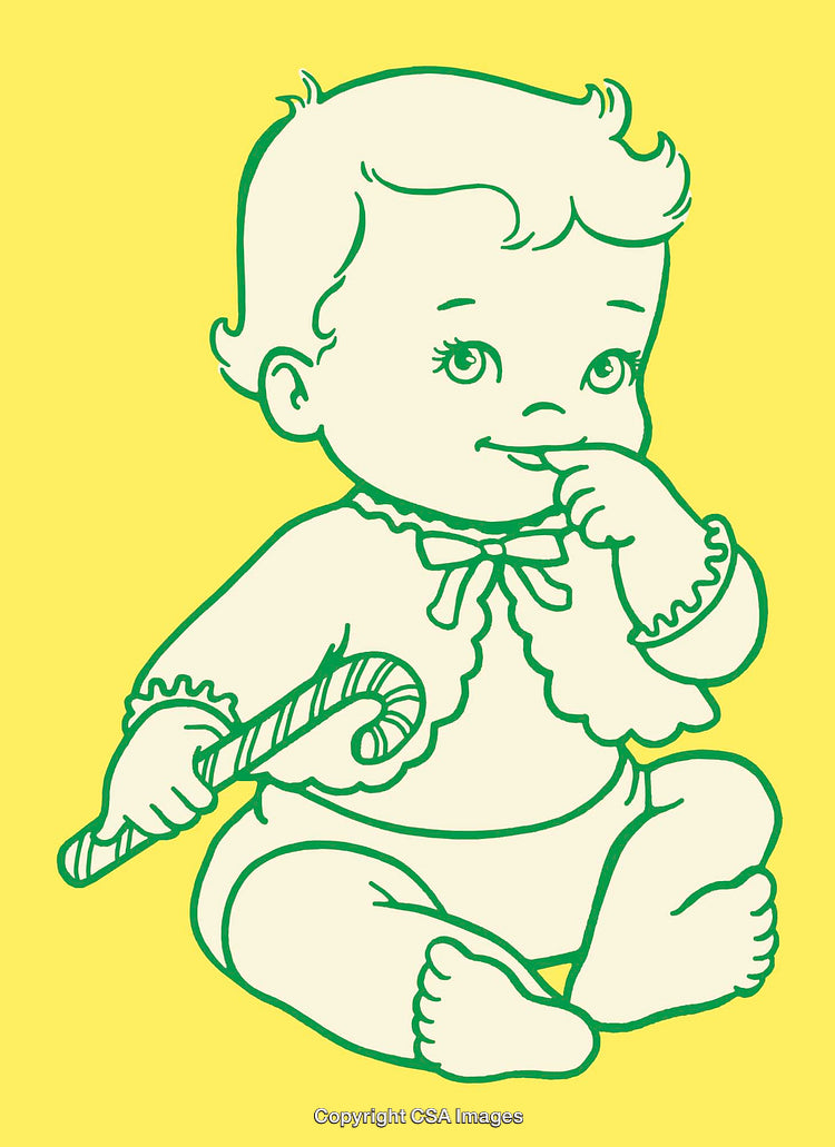 Colorful Line Art of Adorable Baby with Candy Cane