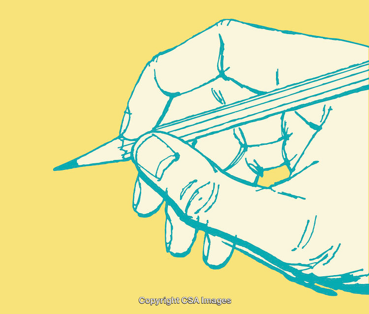 Hand Holding a Pencil in Simple Line Art Illustration