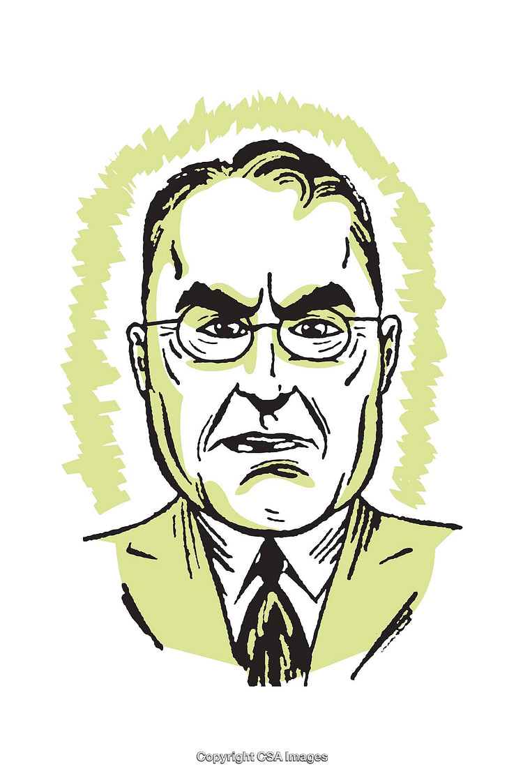 Vintage Style Illustration of Angry Man with Distinctive Features
