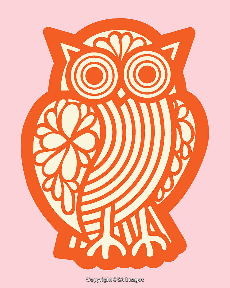 Colorful Owl Line Art Illustration With Decorative Details on Pastel Background