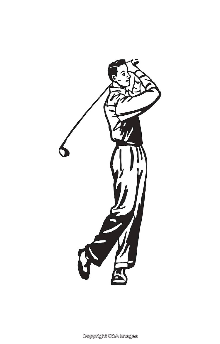 Black and White Illustration of a Golfer's Swing in Action