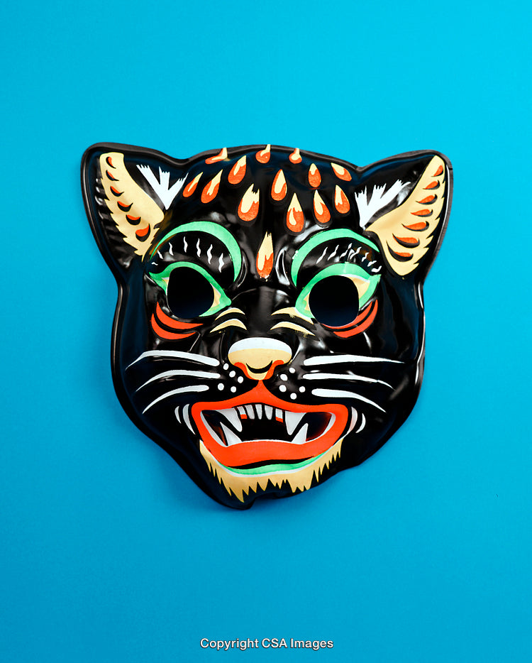 Vibrant Black Panther Mask on a Bright Blue Background