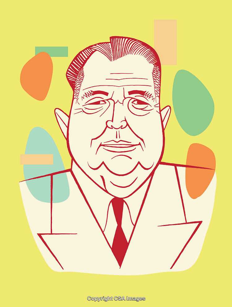 Colorful Line Art Illustration of a Person in a Suit with Abstract Shapes