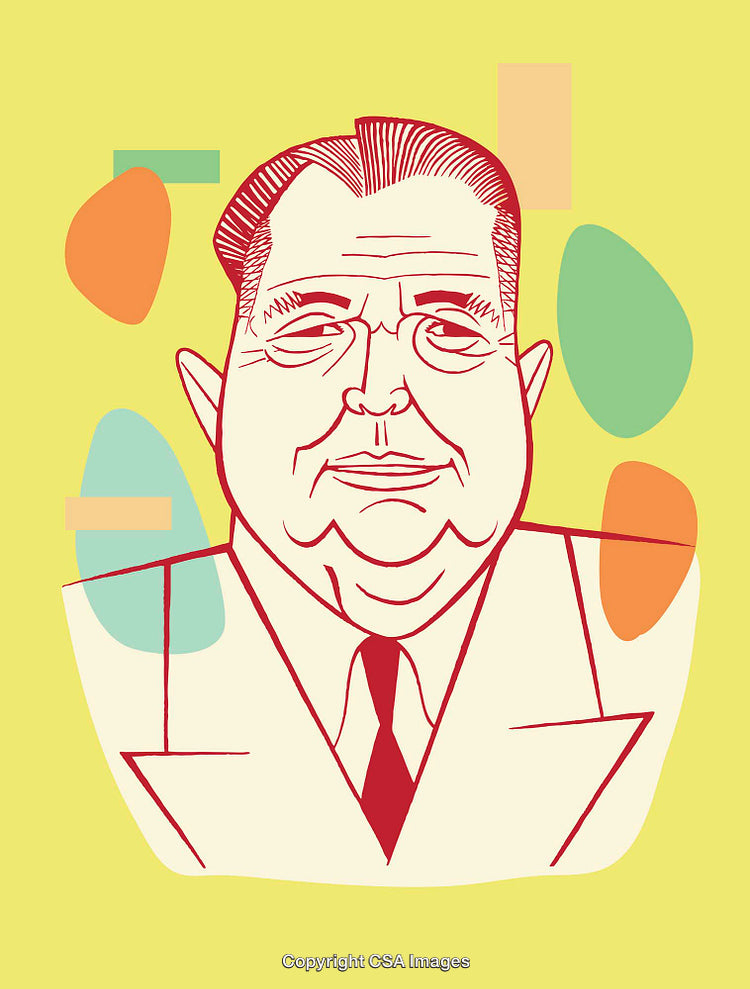 Colorful Line Art Illustration of a Person in a Suit with Abstract Shapes