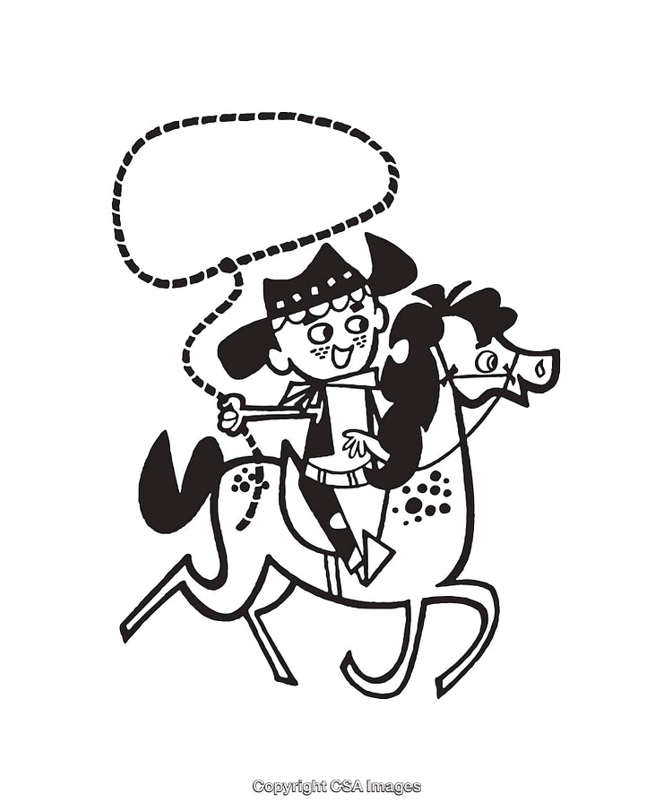 Cheerful Cowboy Riding a Spotted Horse With a Lasso in Action