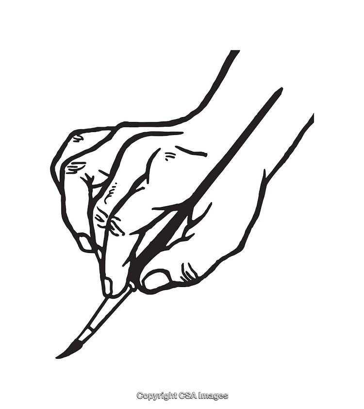 Hand Holding a Paintbrush in Black and White Line Art Style