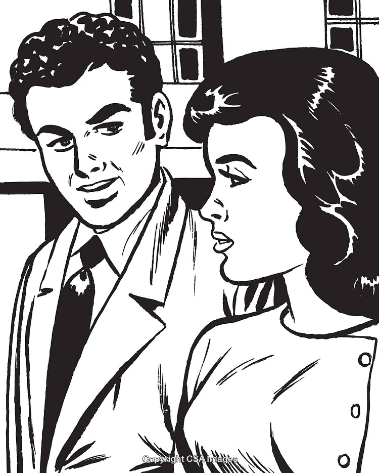Retro Comic Style Illustration of a Man and Woman in Discussion