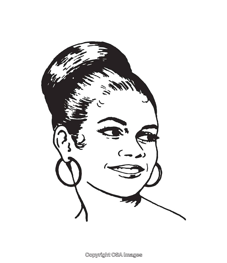 Black and White Line Art Portrait of a Smiling Woman with Elegant Style