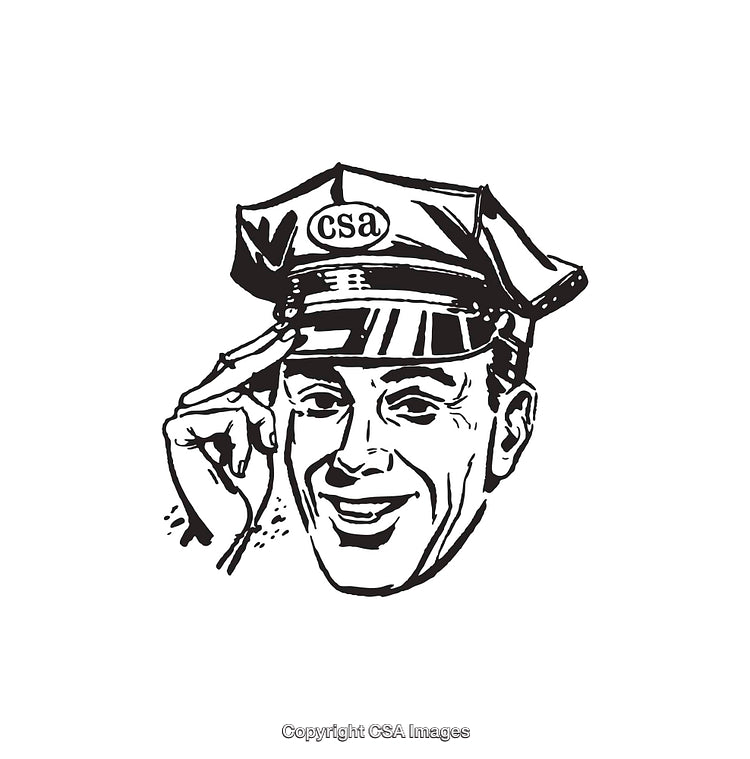 Vintage Illustration of Smiling Man in Uniform Saluting with a Friendly Gesture