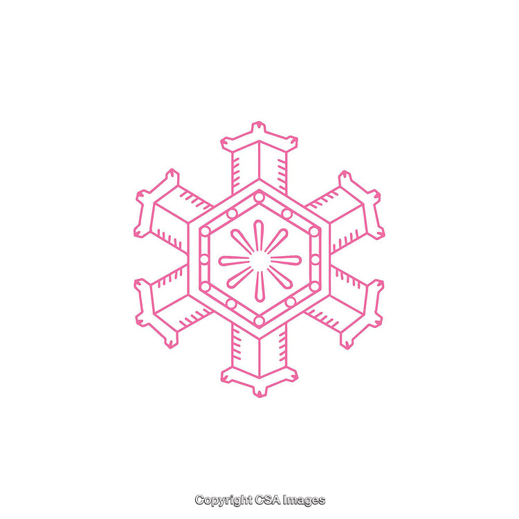 Pink Snowflake Icon in Minimalist Line Art Design on White Background
