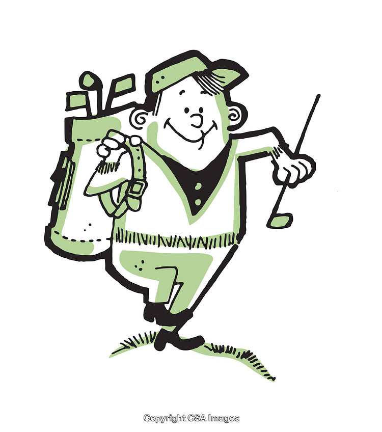 Cheerful Golf Player Holding Clubs Cartoon Illustration