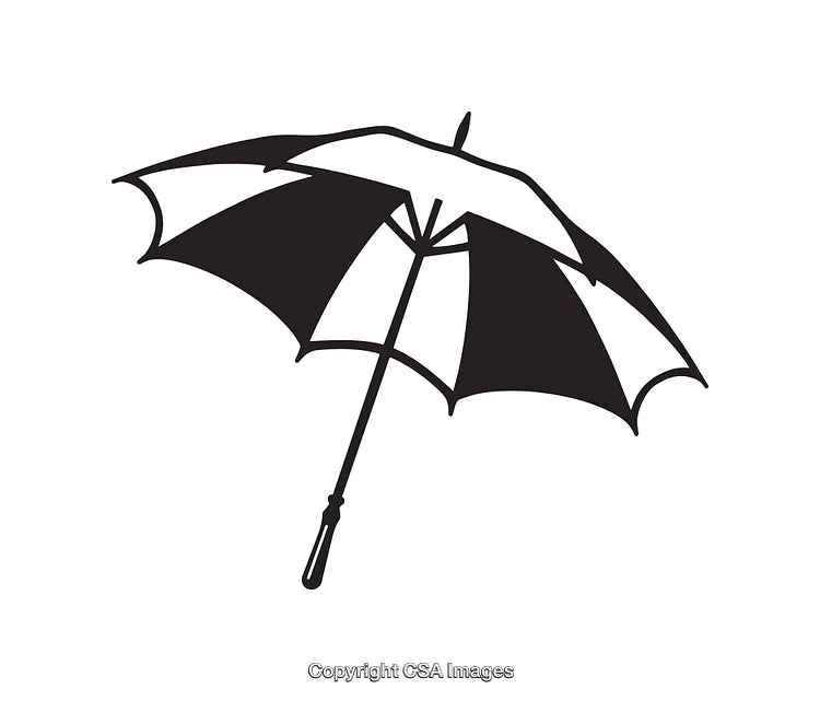 Black and White Line Art Illustration of an Open Umbrella