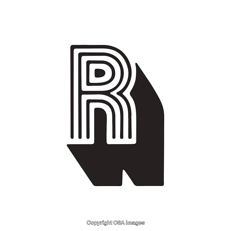 Stylish Monochrome Illustration of the Letter R with Abstract Design Elements
