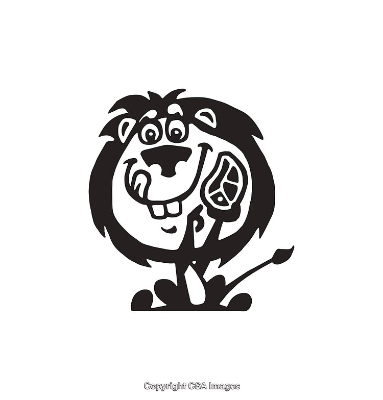 Playful Black and White Cartoon Lion Line Art Illustration