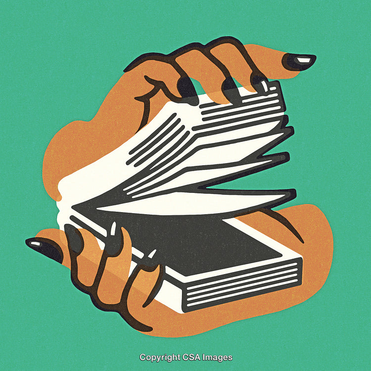 Illustration of Hands Holding an Open Book on Green Background
