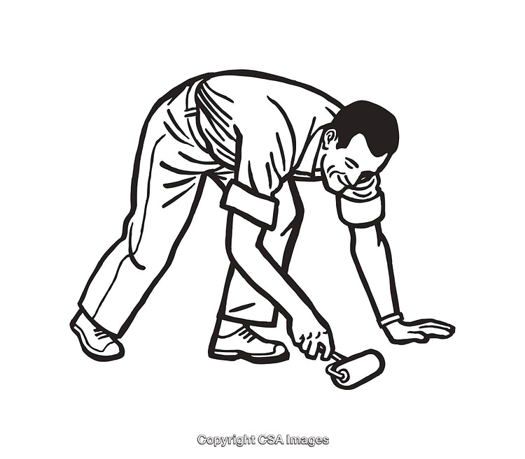 Black and White Line Art Man Painting with Paint Roller