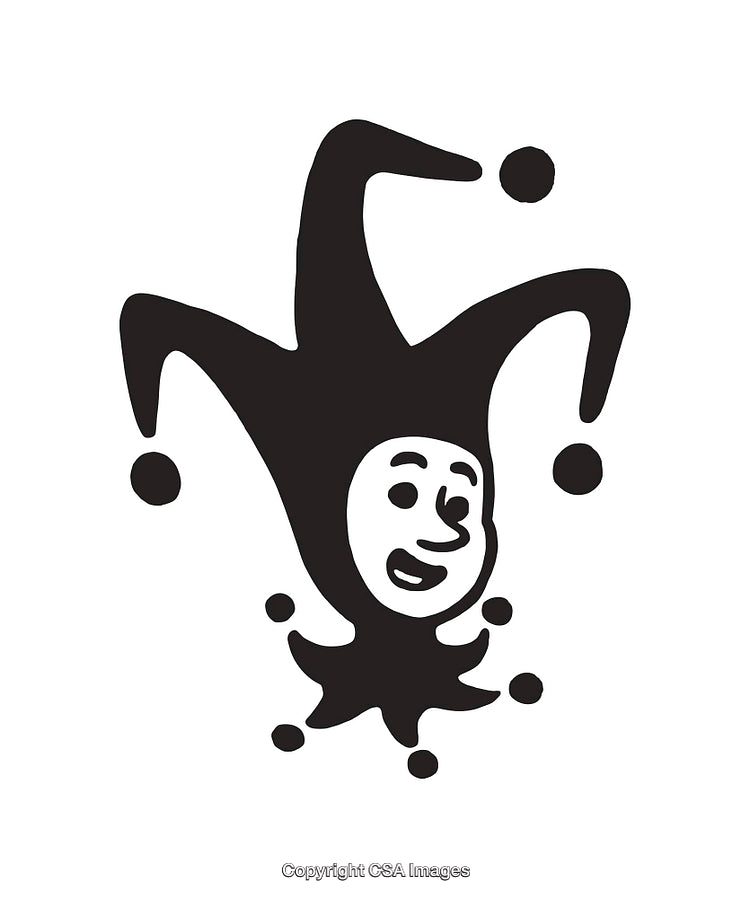 Black and White Line Art of a Jester Hat Illustration