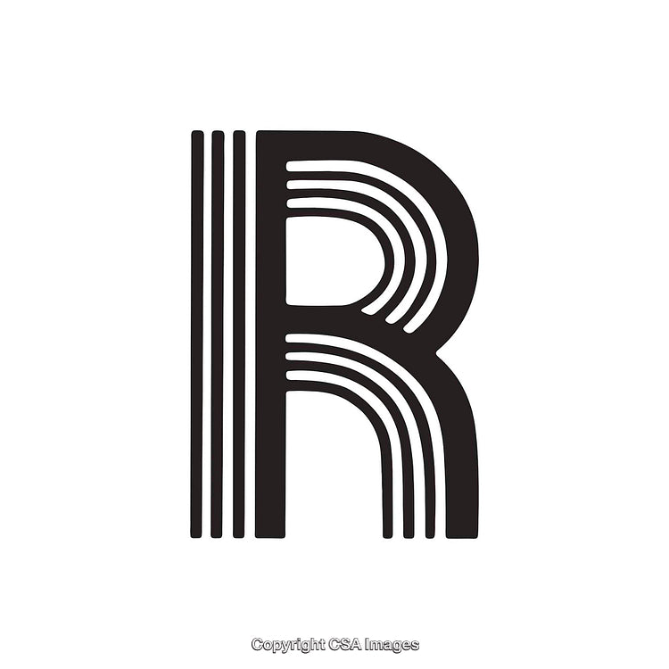 Stylized Letter R with Parallel Line Design on White Background
