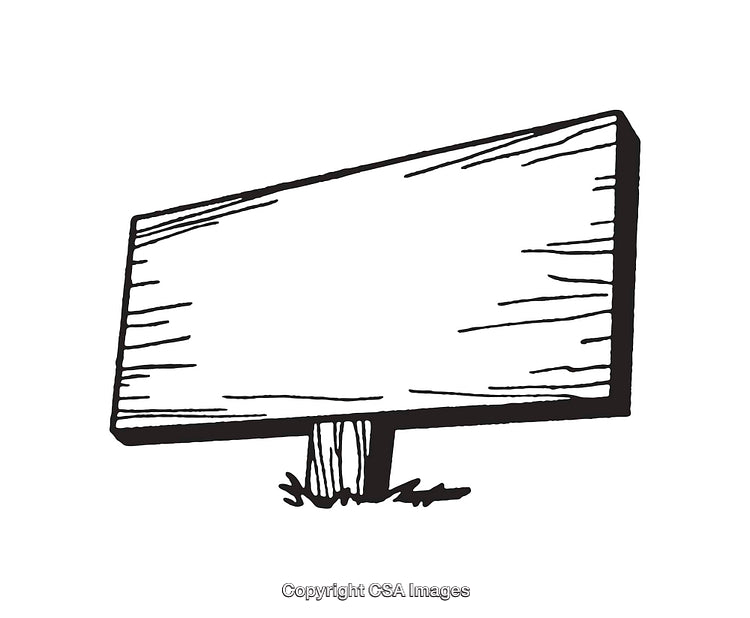 Black and White Line Art Illustration of a Wooden Blank Signpost