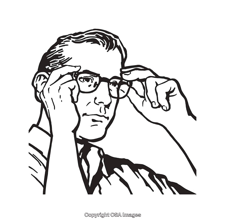 Retro Styled Line Art Illustration of a Man Adjusting His Glasses