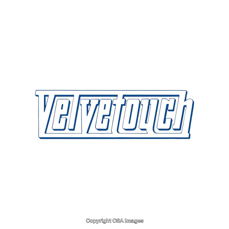 Stylized Velvetouch Wordmark in Blue on a White Background