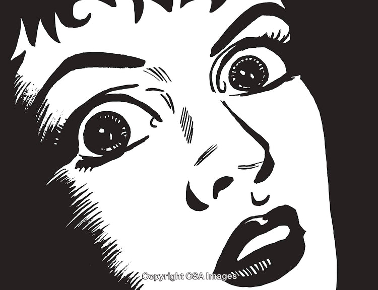 Vintage Pop Art Illustration of a Surprised Expression in Monochrome Style