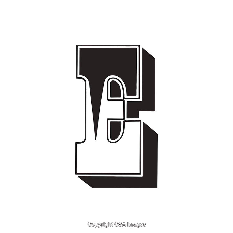 Black and White Stylized Illustration of the Letter E