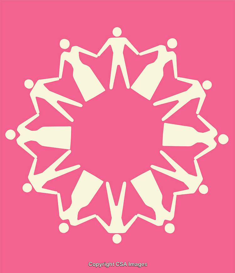 Abstract Pink Silhouette of People Holding Hands in Circular Pattern