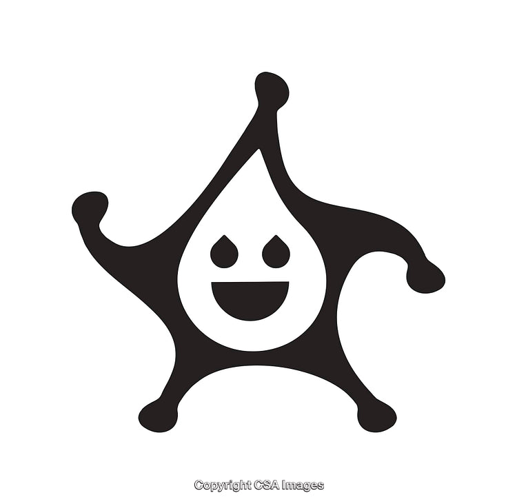 Smiling Water Droplet Icon with Black Stylized Crown Design