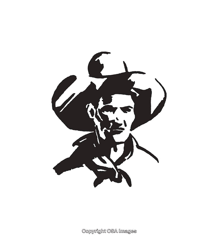 Black and White Line Art Illustration of a Western Cowboy Portrait
