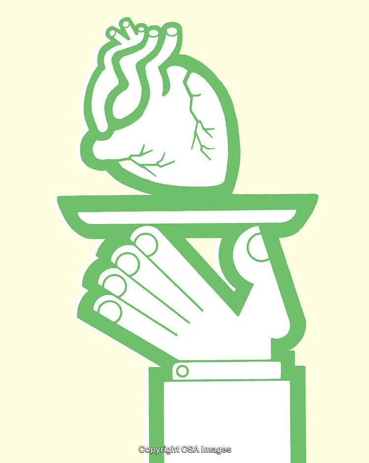 Abstract Line Art of Hand Holding Anatomical Heart Illustration