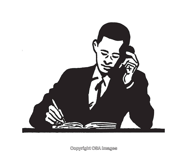 Businessman Talking on Phone and Writing in Notebook Illustration