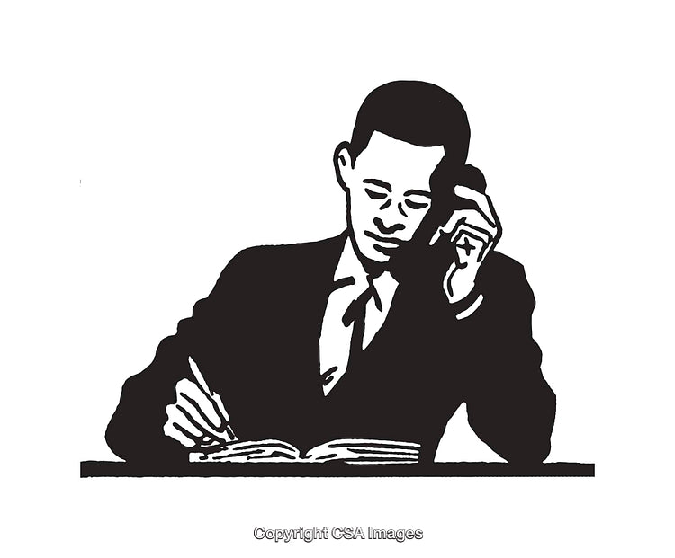 Businessman Talking on Phone and Writing in Notebook Illustration
