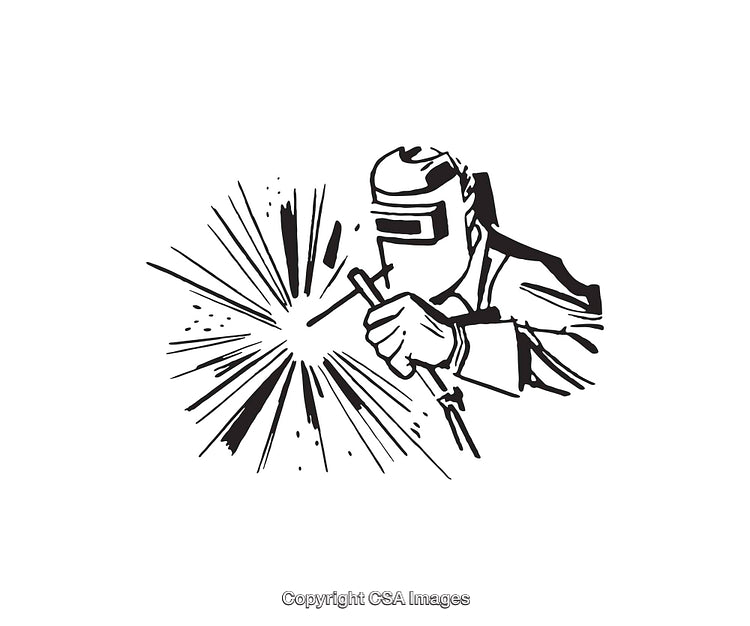 Black and White Line Art of a Welder in Action