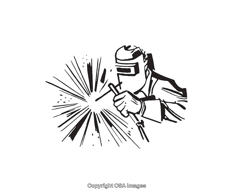 Black and White Line Art of a Welder in Action