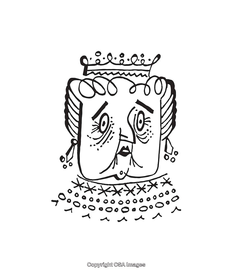 Whimsical Black and White Line Art Illustration of a Royal Character