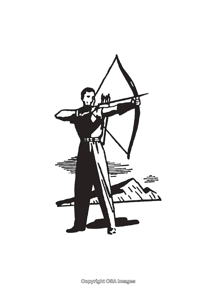 Black and White Line Art of an Archer Aiming With Bow