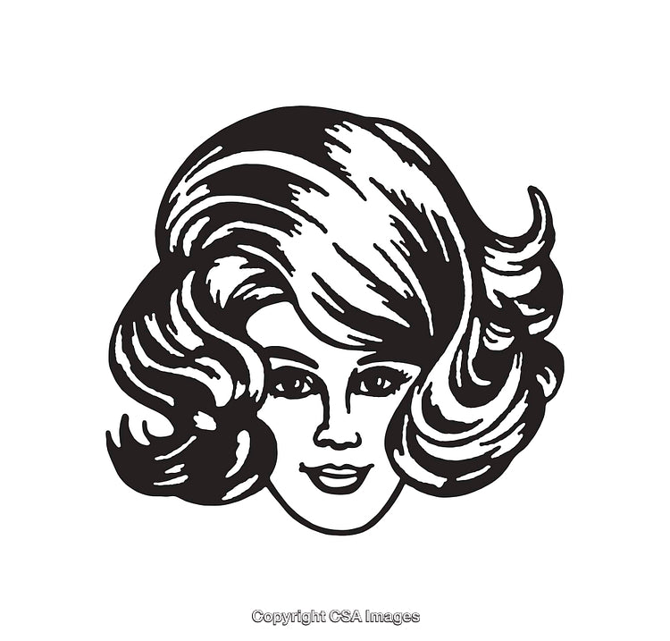 Black And White Line Art Drawing of a Woman With Retro Hairstyle
