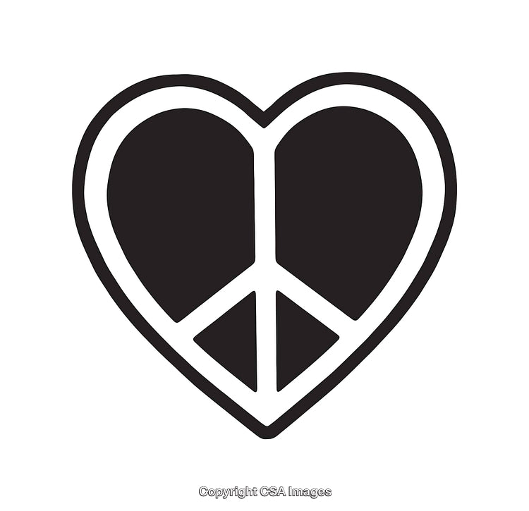 Heart with Peace Symbol Icon in Black and White Illustration