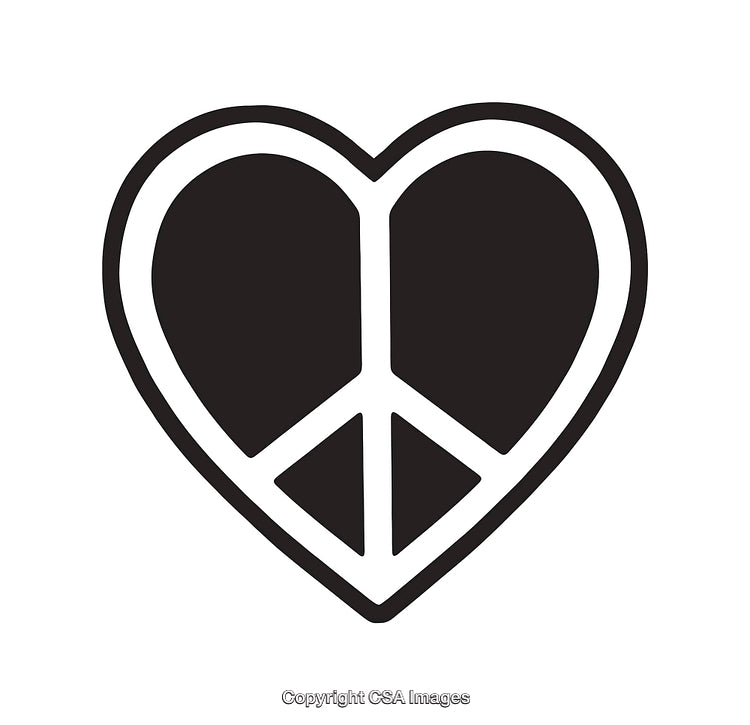 Heart with Peace Symbol Icon in Black and White Illustration