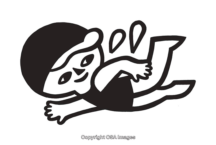 Playful Black and White Line Art Illustration of a Joyful Figure