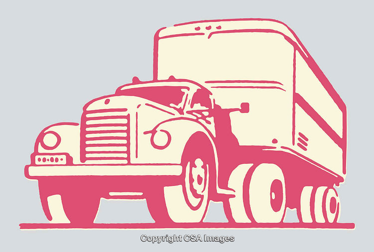 Illustrated Vintage Truck Line Art in Two-Tone Color Scheme