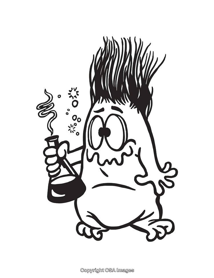 Cartoon Monster With Experiment Flask and Spiky Hairline Art Illustration