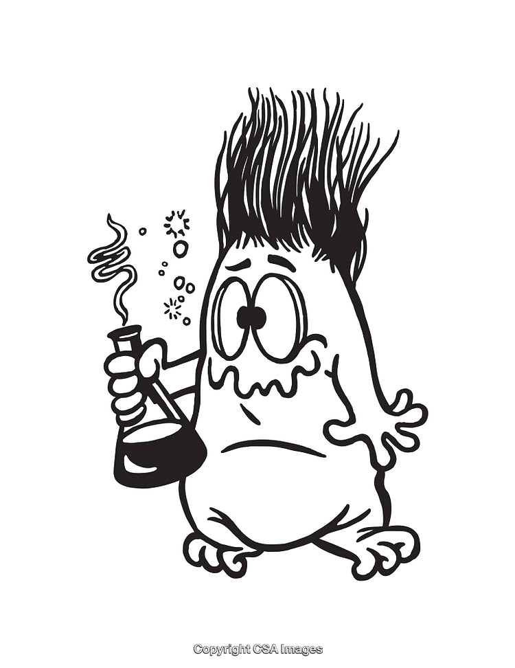 Cartoon Monster With Experiment Flask and Spiky Hairline Art Illustration