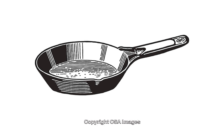 Black and White Line Art Illustration of a Frying Pan