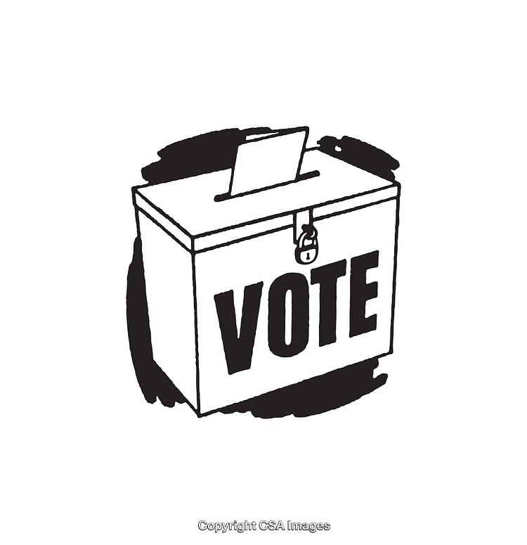 Black and White Illustration of a Voting Ballot Box with Lock