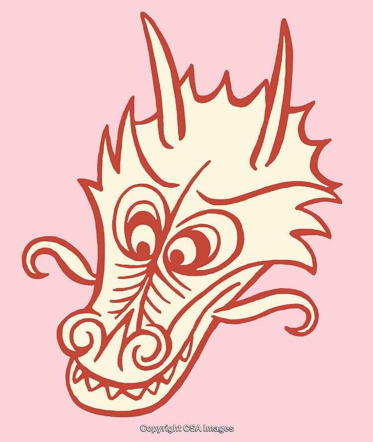 Stylized Dragon Head Color Line Art Illustration With Playful Design