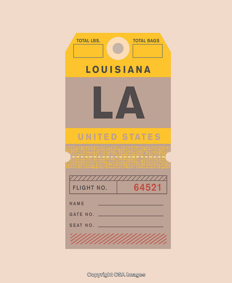 Vintage Louisiana Travel Tag in Yellow Brown Palette: United States Design