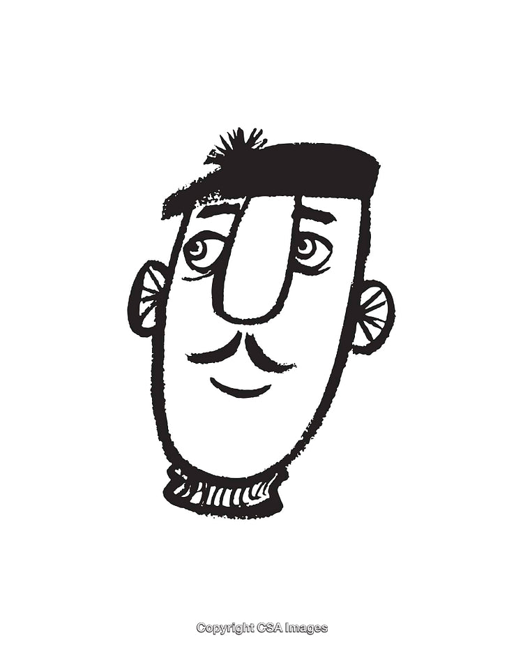 Hand-Drawn Cartoon Style Sketch of a Smiling Man with Mustache